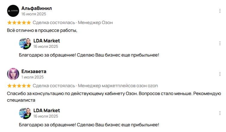 Отзыв клиента LDA Market